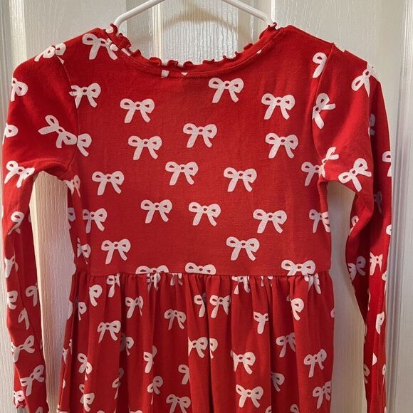 Hanna Andersson Bow Holiday Rib Dress Tangy Red 100% Cotton Girls Size 140 US 10 - Picture 11 of 14